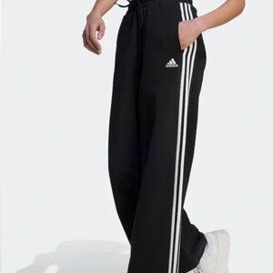 Adidas 3-Stripes Wide Leg Sweatpants Black White 2XL Athleisure